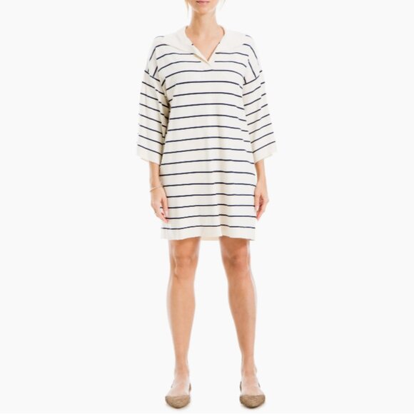 Johnny Collar Sweater Dress MAX STUDIO SZ X LARGE Striped Cream NWT - Picture 2 of 7